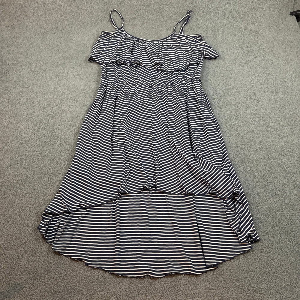 No Boundaries Dress Womens XXL 19 Blue White Striped Ruffle High Low Sundress